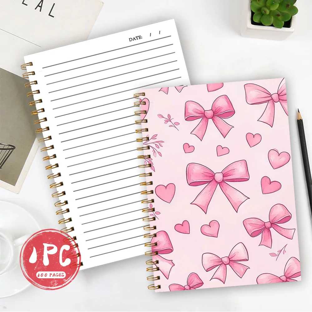 Pink Bow Series Notebook 1pc, Blank Lined Pages, Ideal Gift for Note-Taking, Inspiring for Everyone, Perfect for Students