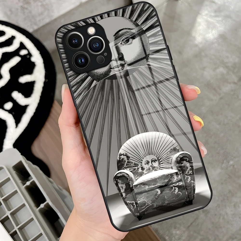 Face Art Fornasettie Phone Case For IPhone 15 Pro 16 15 14 13 12 11 Mini X XS XR Max 6 8 Plus SE 2020 Glass Design Cove