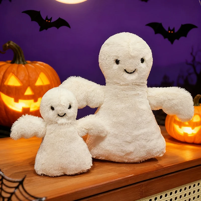 15~40cm White Ghost Plush Pillow Soft Stuffed Standing Scary Figure Plushie Halloween's Day Party Decor Gift