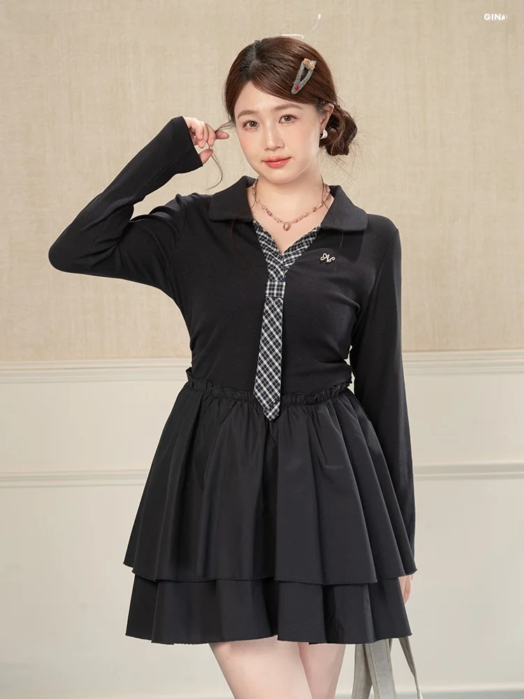 

Новинка! Женское платье больших размеров Dr. Royal Blue с V-образным вырезом и пышной юбкой, осеннее, в студенческом стиле, стройнящее, короткое, от бренда Loveheynew