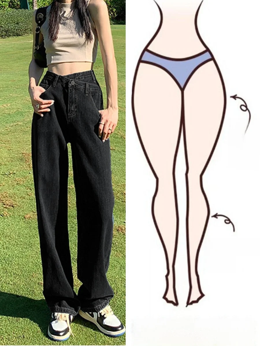 

High Waist Straight Leg Jeans Women's plus Size Pear Shape Body Black Grey Wide Leg Denim Pants Spring New Style Slimming Tro...