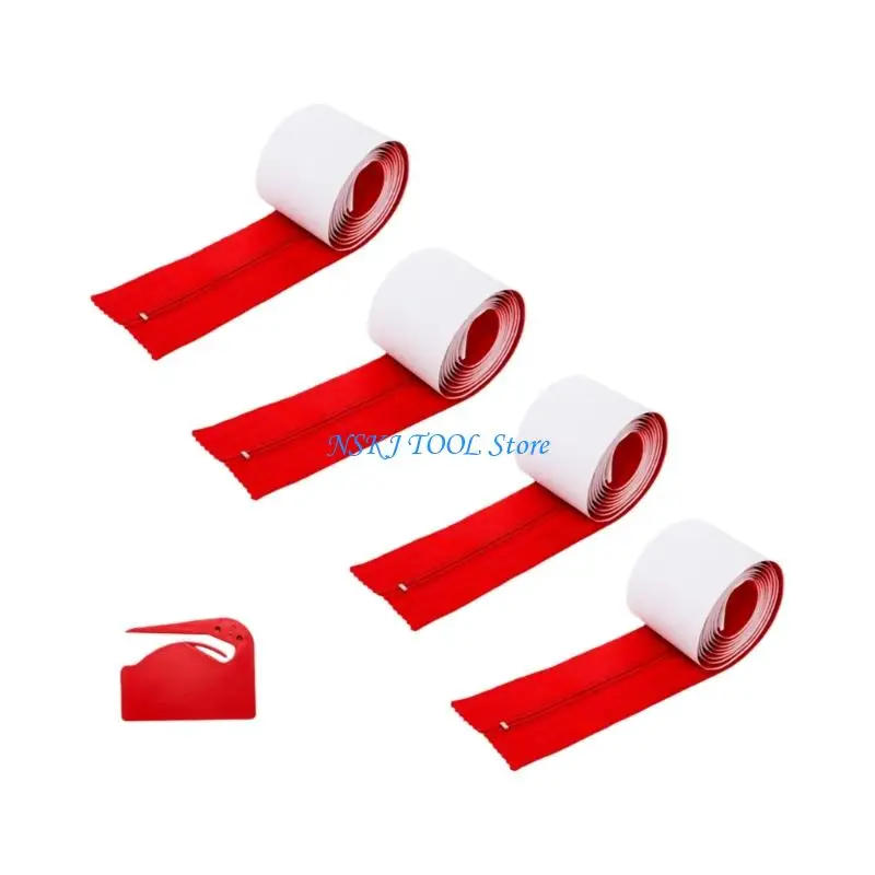 L8RC 4Pcs Double Sided Adhesive Door Zippers with Sheeting Cutter Easy Installation