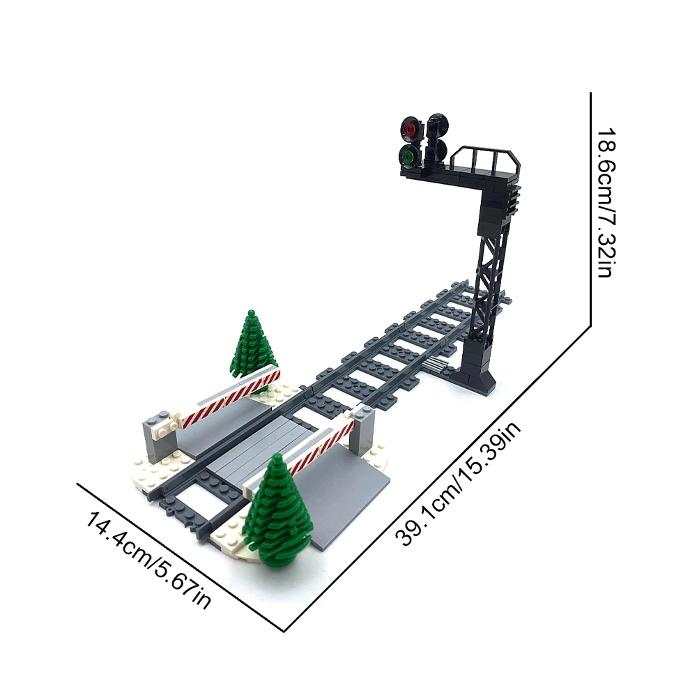 Moc City Train Track Heben Gang Baustein Set, Bahnübergang Gleis Fußgänger geländer Kreuzung Gebäude Modell