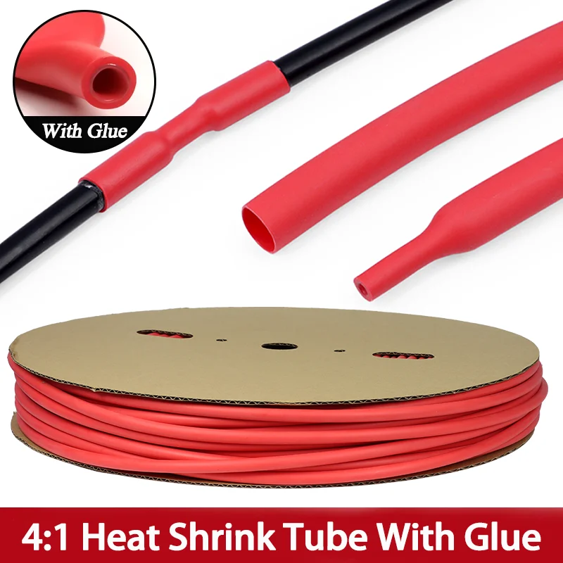 

1~10m 4:1 Red Diameter 4~ 52mm Heat Shrink Tubing With Glue Double Wall Adhensive Polyolefin Sleeve Lined Wire Cable Protector