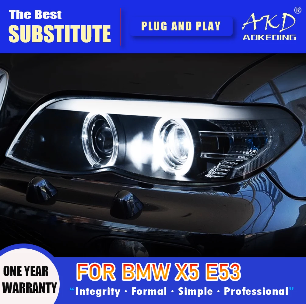 AKD Head Lamp for BMW X5 E53 LED Headlight 2003-2006 Headlights E53 DRL Turn Signal High Beam Angel Eye Projector Lens