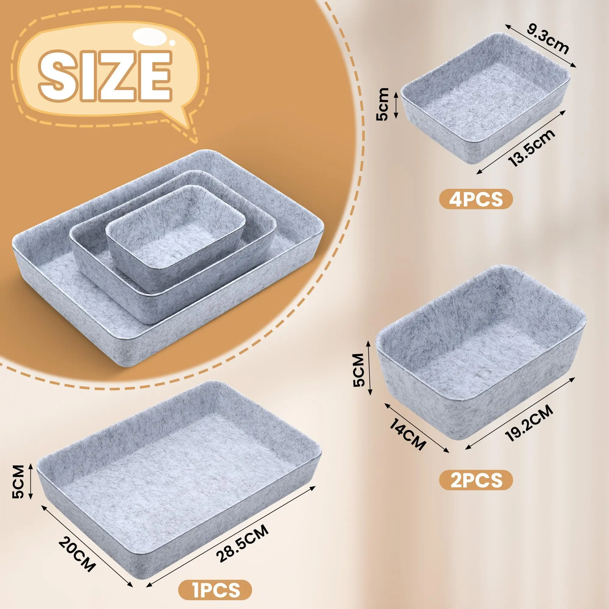 مجموعة من 7 منظم أدراج اللباد، نظام تنظيم الأدراج، صندوق تخزين اللباد، صندوق اللباد المرن لغرفة النوم، المكتب، طاولة التغيير #2