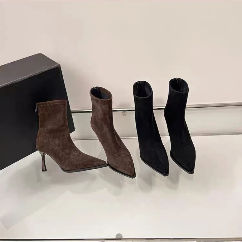 Pointed Ladies High Heel Ankle Boots 2025 Fashion Elegant Party Shoes New Ladies Elastic Slim Booties in Winter Zapatos De Mujer view 5