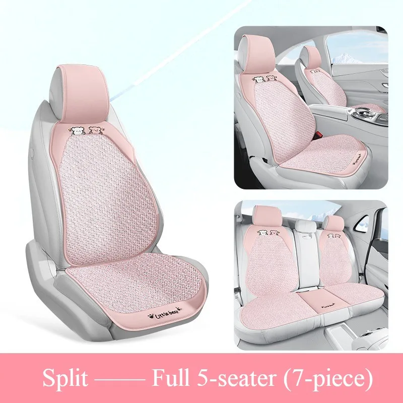 Breathable summer car seat cover - cool ice rattan weave, PU leather trim, lovely embroidery, suitable for split seats