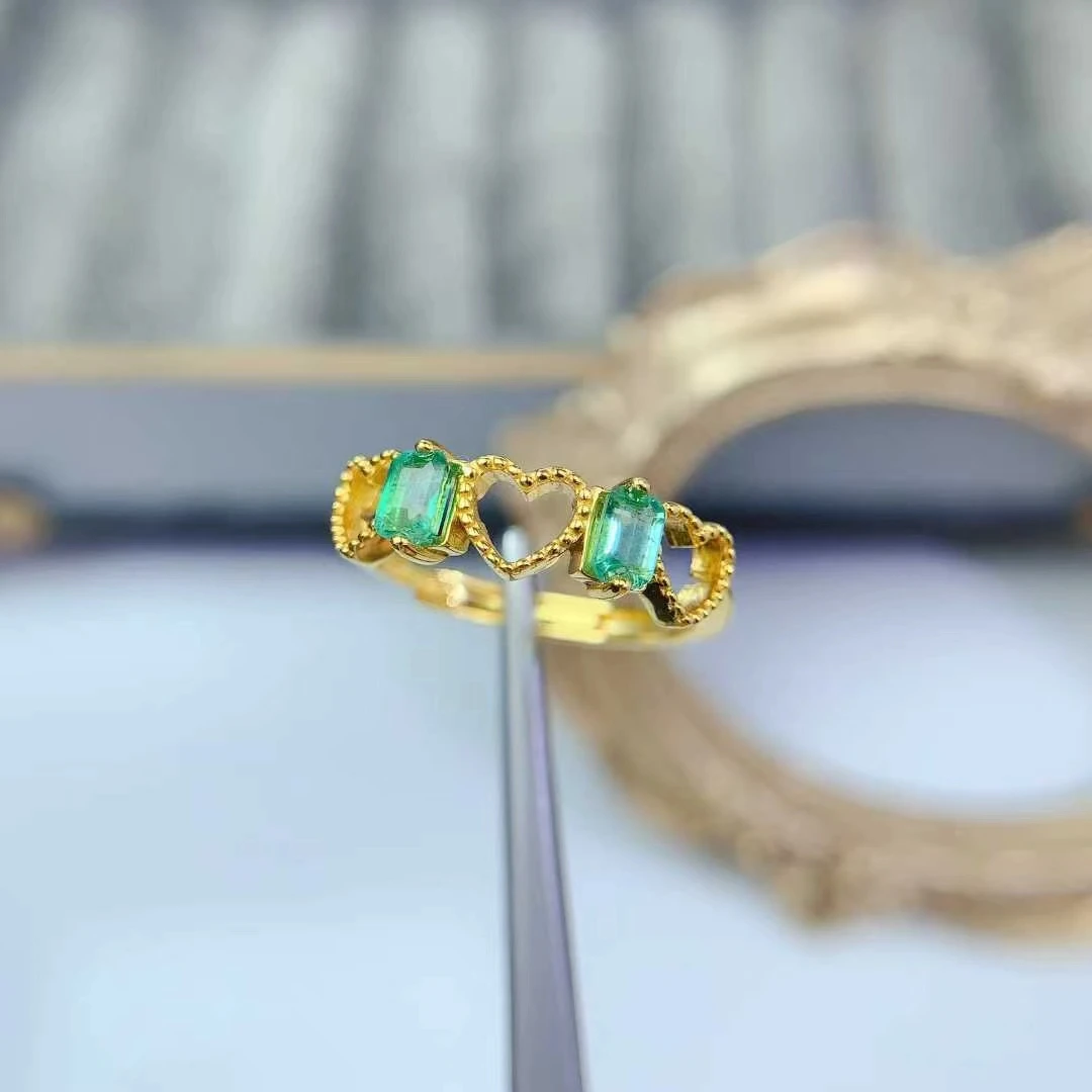 

925 Silver Heart Ring Real Natural Emerald Ring for Women 3mm*4mm 0.3ct Colombian Emerald Silver Jewelry