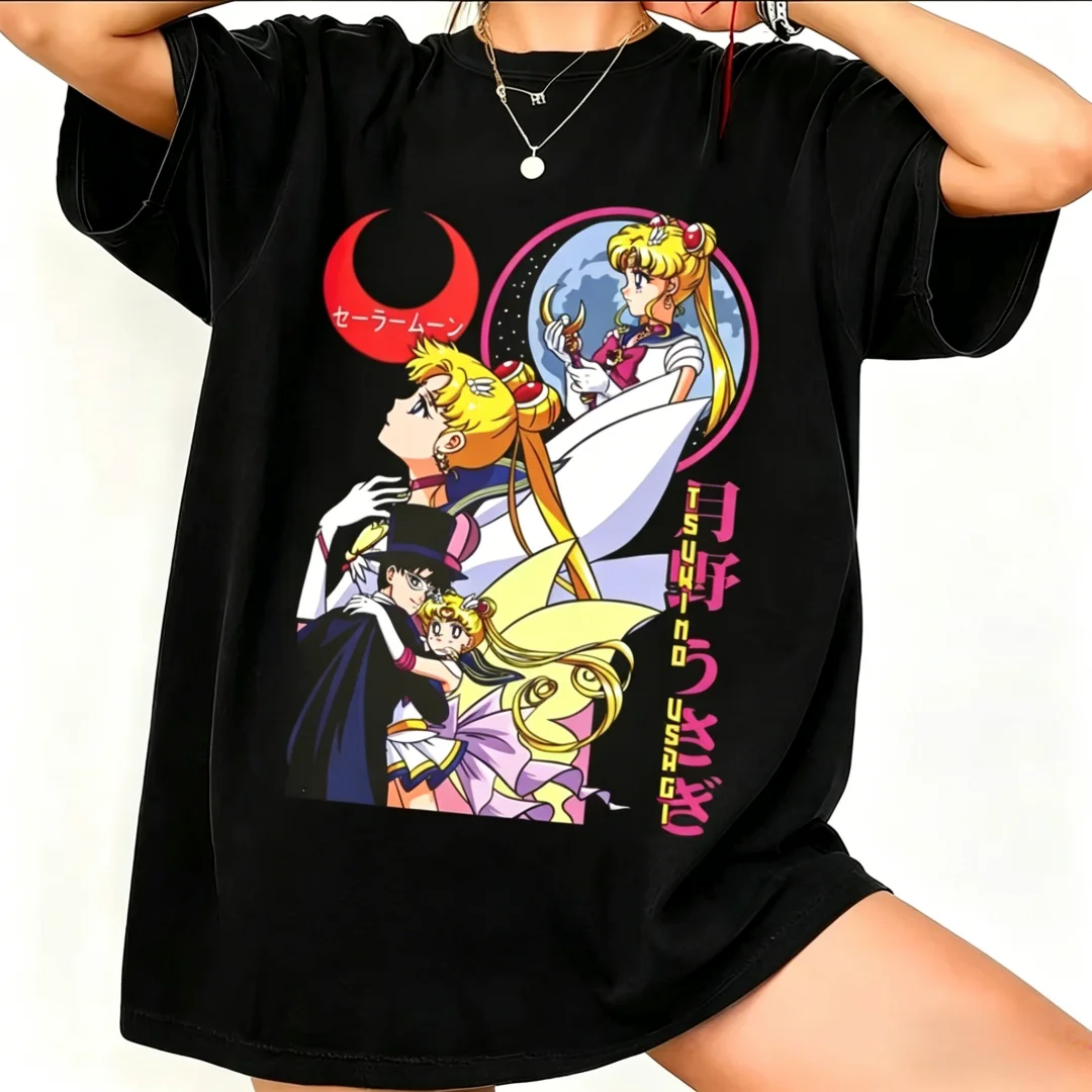 2026 Sommer Bestseller Sailor Moon T-Shirt Damen Anime-Print T-Shirt Lässiges Harajuku Kurzarm-Oberteil Y2K Ästhetische Streetwear