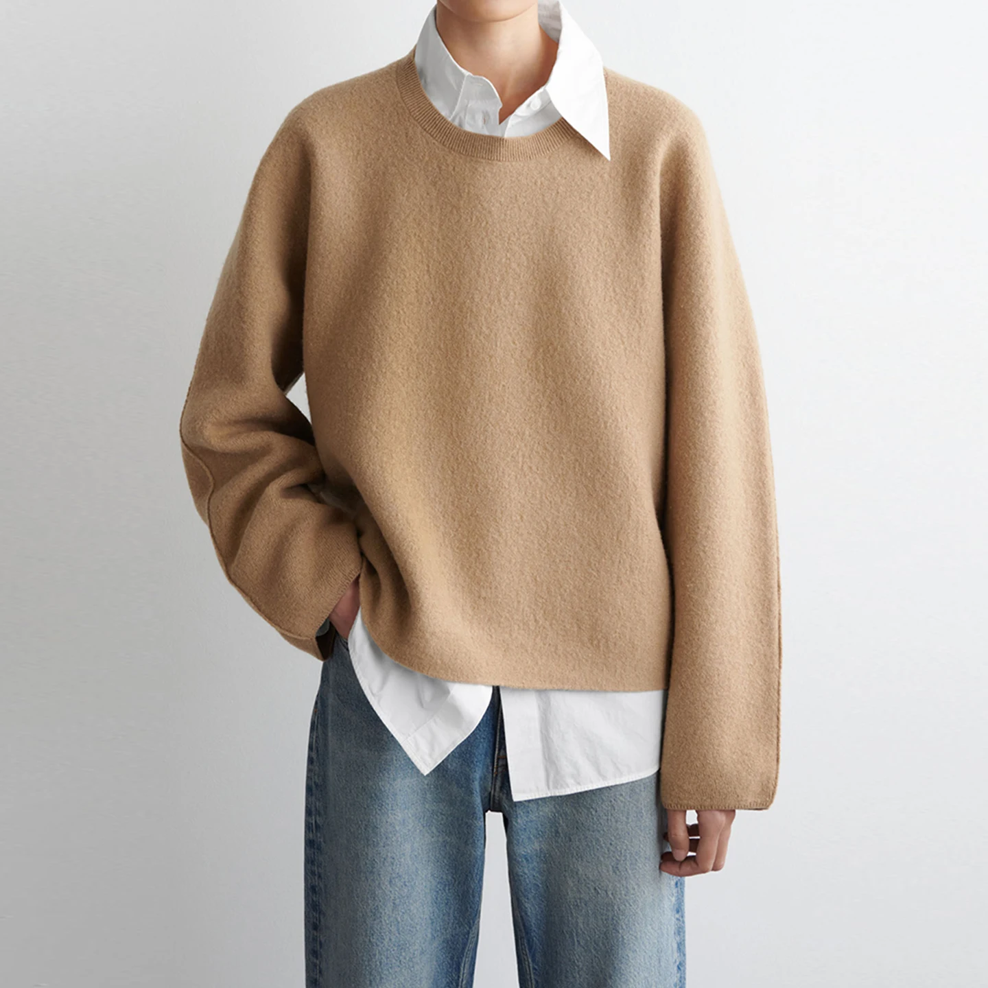 Z 2025 الخريف المرأة الجديدة Sle Faion Personali جولة Ne سترة فضفاضة تناسب طويلة Sve محبوك أعلى للسيدات #2