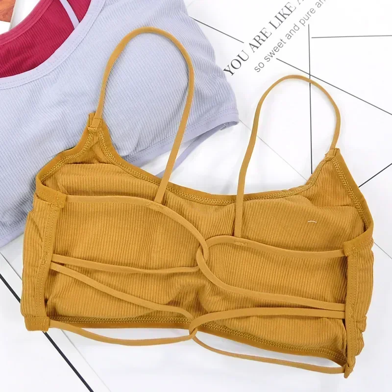 Beauty Back Yoga Women Padded Sports Bra Removable Workout Bra Wireless Elastic Thin Shoulder Strap