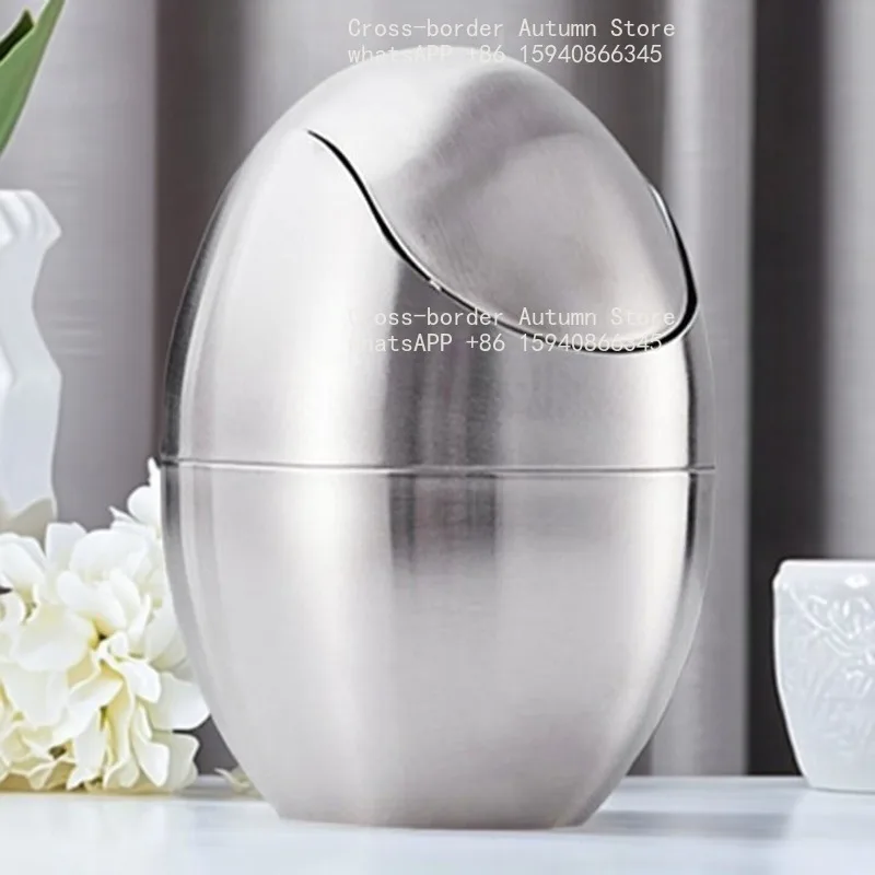 Desktop 304 stainless steel trash can household shaking cover small coffee table desk bedroom paper basket storage bucket