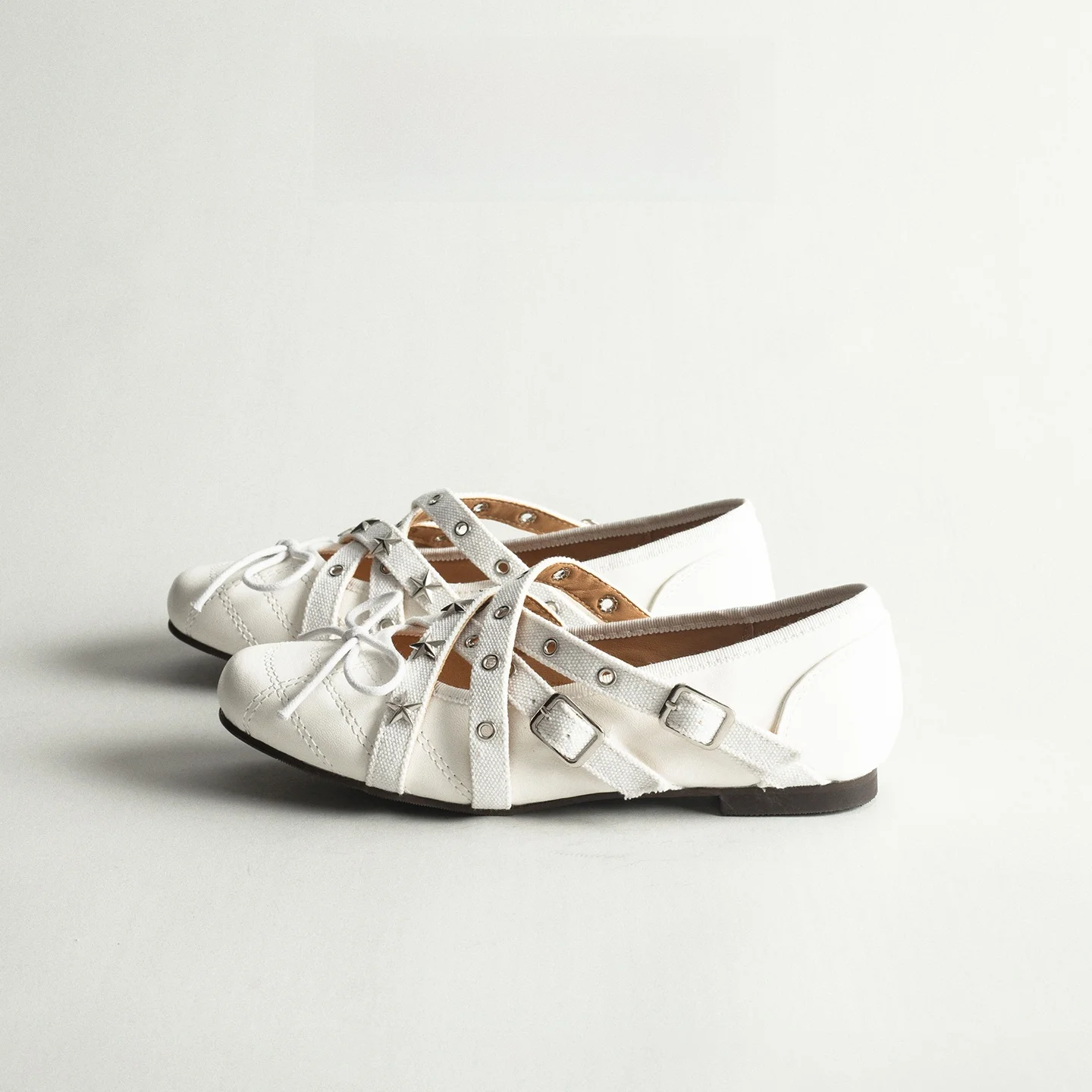 Genuine Leather Ballet Flat Shoes Women's Mary Jane Cross Buckle Strap  Knot Versatile Skirt Matching Flats