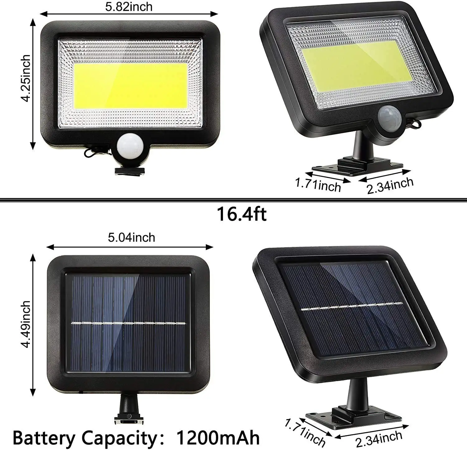 2Pack 100 COB LED Solar Light With 5m Conectable Cable Patio Outdoor Motion Sensor Solar Wall Lamp 3 Modes for Garden Door Yard
