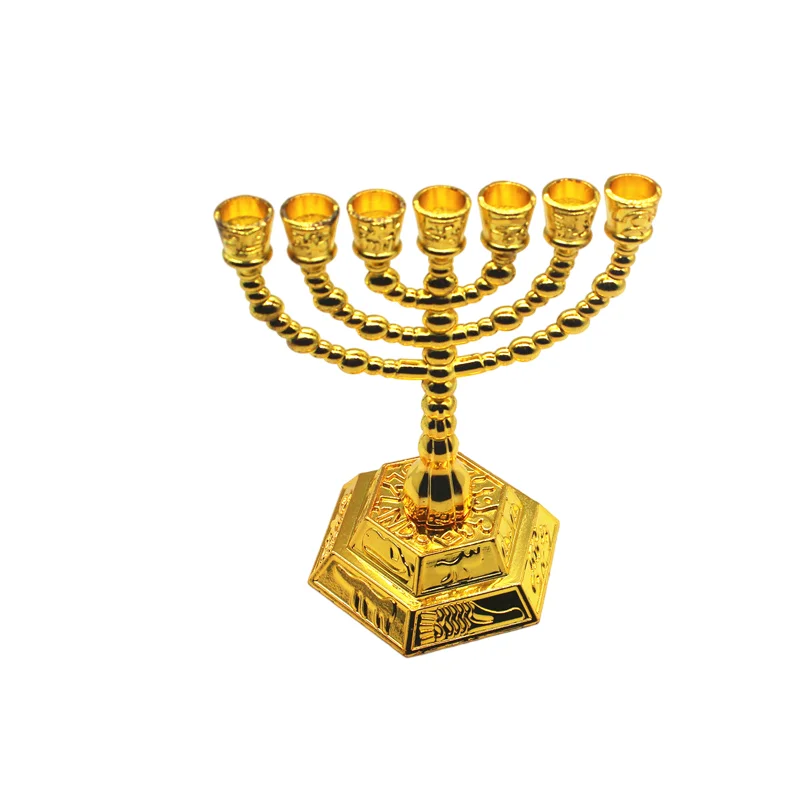 Menorah Candelabra for Home Decoration, Candle Holder, Judaica Hanukkah, 12 Tribes Gold Color Candlestick, Alloy Religious Decor