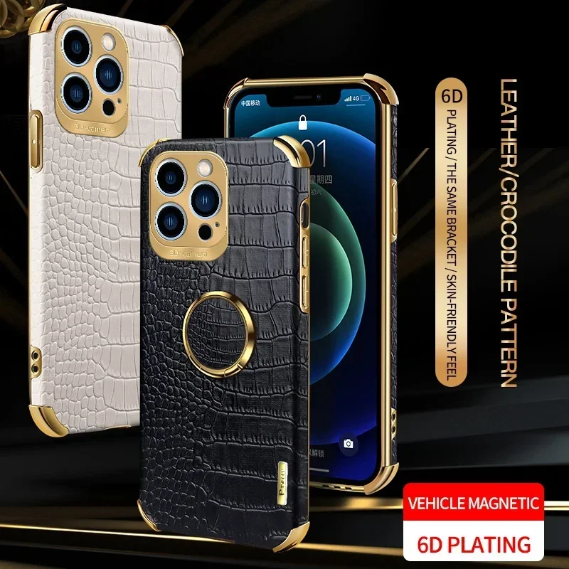 Casing kulit PU mewah untuk iPhone 16 Plus 16Pro Plus16 penutup belakang dudukan cincin casing silikon untuk iPhone 16 Pro Max 16Pro Coque