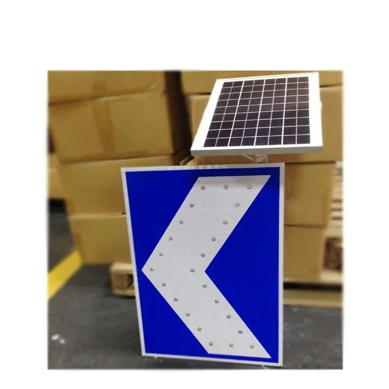 Portable LED Solar traffic control road work construction site sign light work zone ahead arrow direction guide sign frame stand