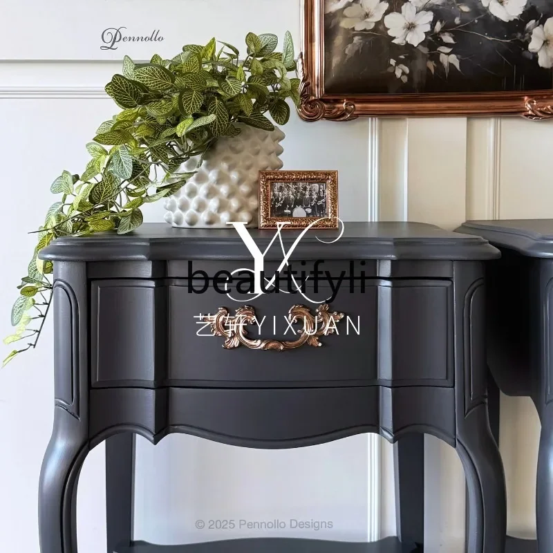 

53French retro solid wood bedside table American bedroom storage cabinet living room locker customization