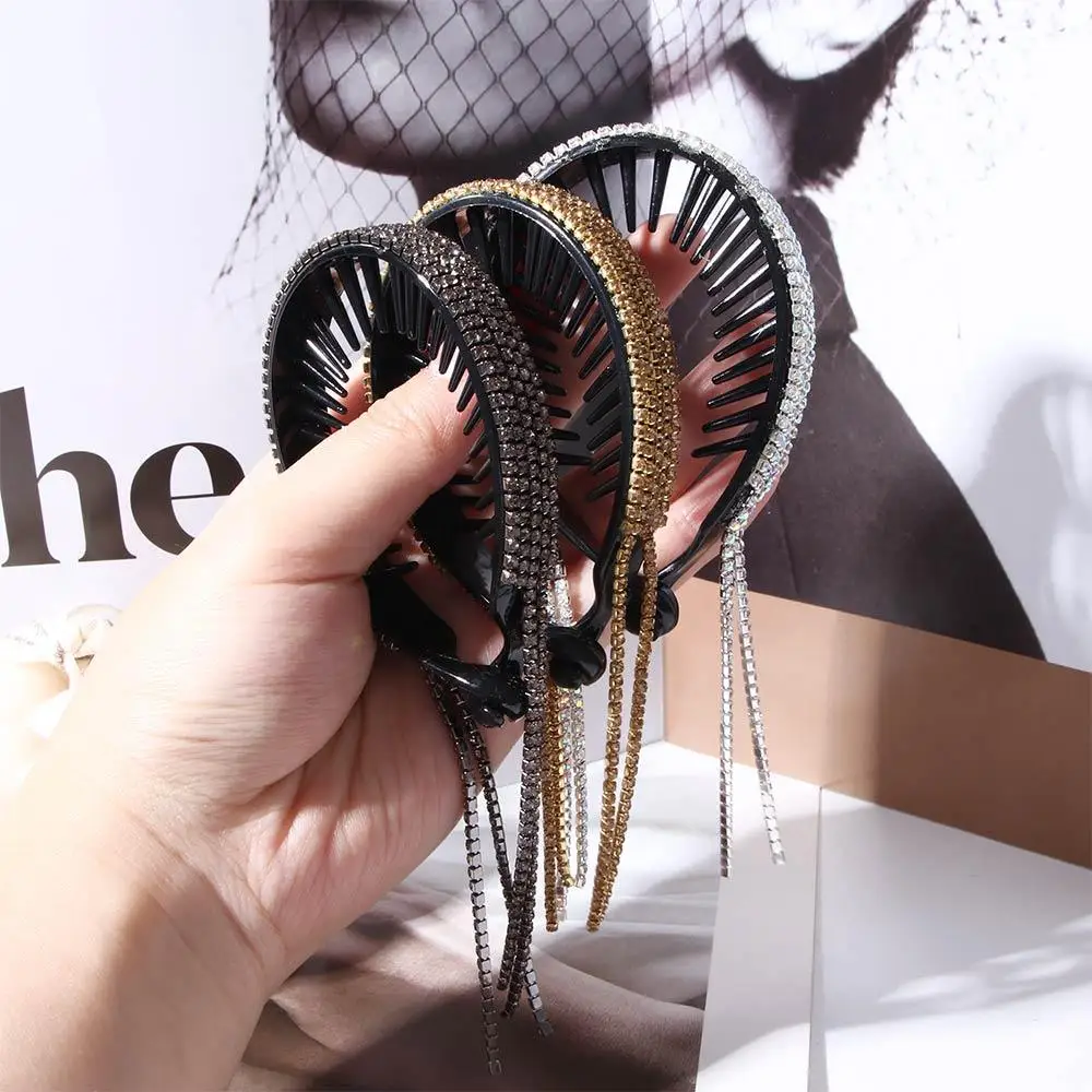 Classic Hair Bun Maker Tassel Women Simple Korean Style Hair Claw Female Headwear Rhinestone Hair Device Ponytail Buckle