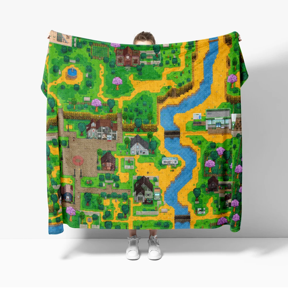 Stardew Valley Town Map Flannel Throw Blanket Decor Creative blankets Cozy Soft Lightweight for Couch Sofa