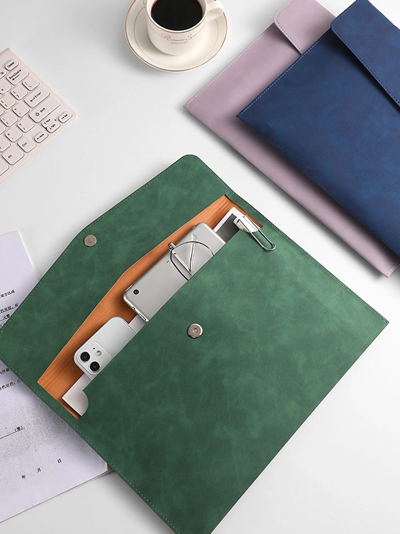 1PC A4 Leather File Folder Simple Big Capacity Document Bag Fashion Briefcase Data Contract Bill File Bag Office Paper Organizer