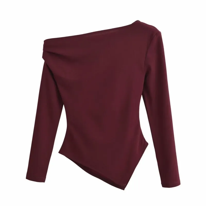 Traf assimétrico elástico chiffon topo feminino para mulheres outono camisas casuais blusa fina camisas e blusas femininas