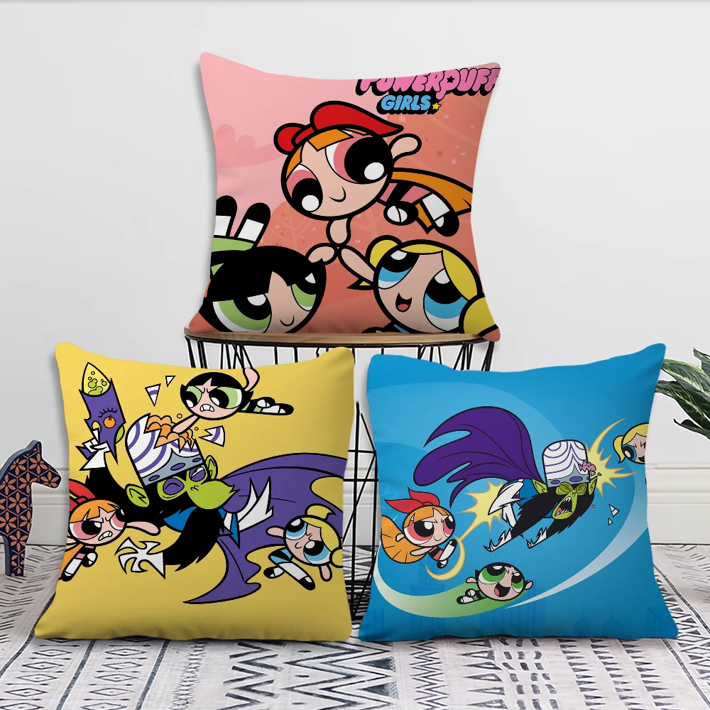 Cartoon The Girls Pillow Case Fan Style Square P-Powerpuff Home Decor Cushion Cover Design Printed