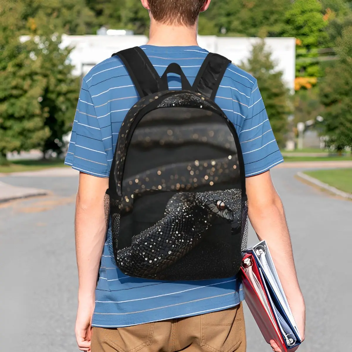 Black Sparkling Diamond Snake Backpack Student BookBag Kids School Bag Laptop Shoulder Bags for Men Women