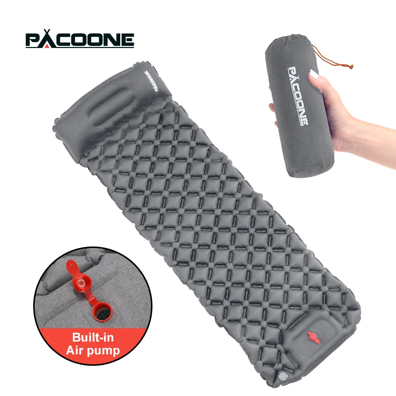 Pacoone Outdoor Sleeping Mat Camping Inflatable Mattress with Pillows Travel Pad Folding Bed Ultralight Air Cushion  Trekking