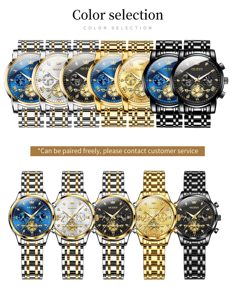 OLEVS カップルウォッチ ファッショントレンド 多機能 オリジナルブランド クォーツ腕時計 恋人用 防水 男性と女性用腕時計