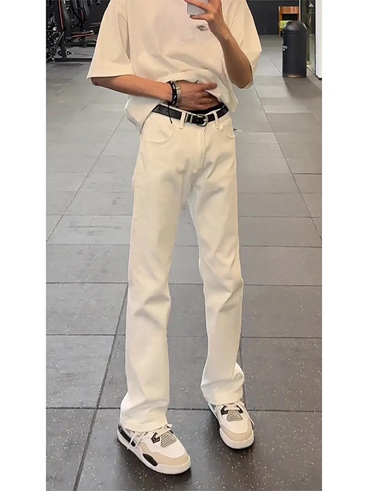 Calças Jeans Slim Fit de Perna Reta para Homens e Mulheres, Brancas, Estilo Casual, Jeans de Moda Juvenil