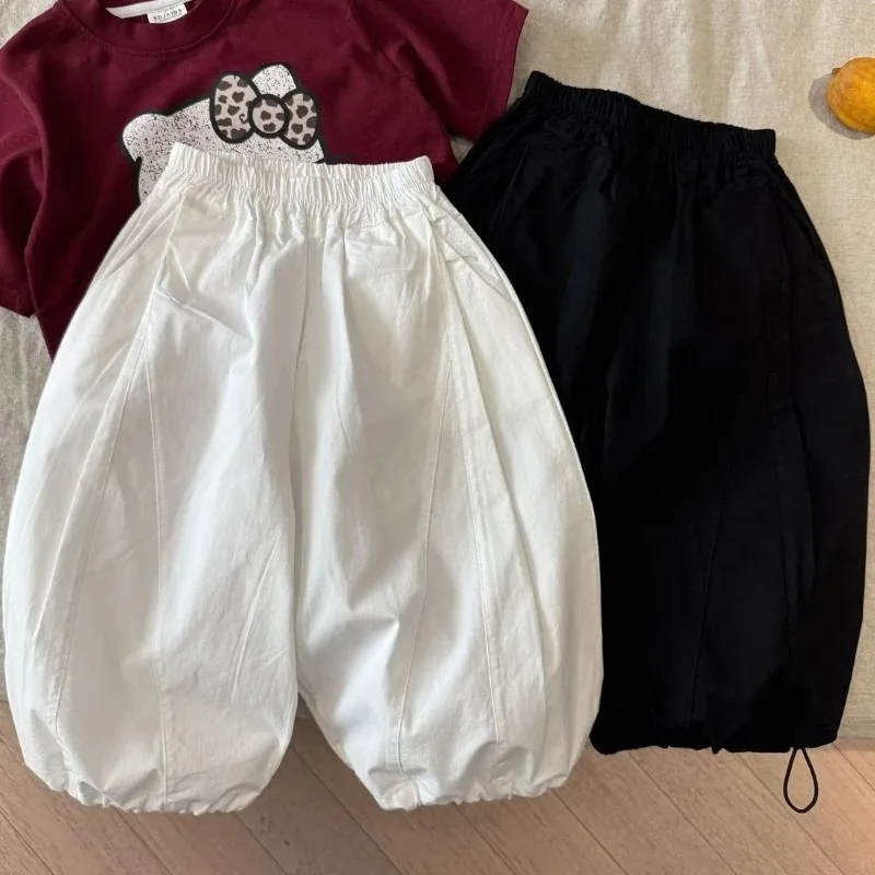 Baby Boys Loose Casual Sweatpants White&Black Pants Kids Jogger Spring Autumn Solid Girls Ankle-length Trousers 2-10Y