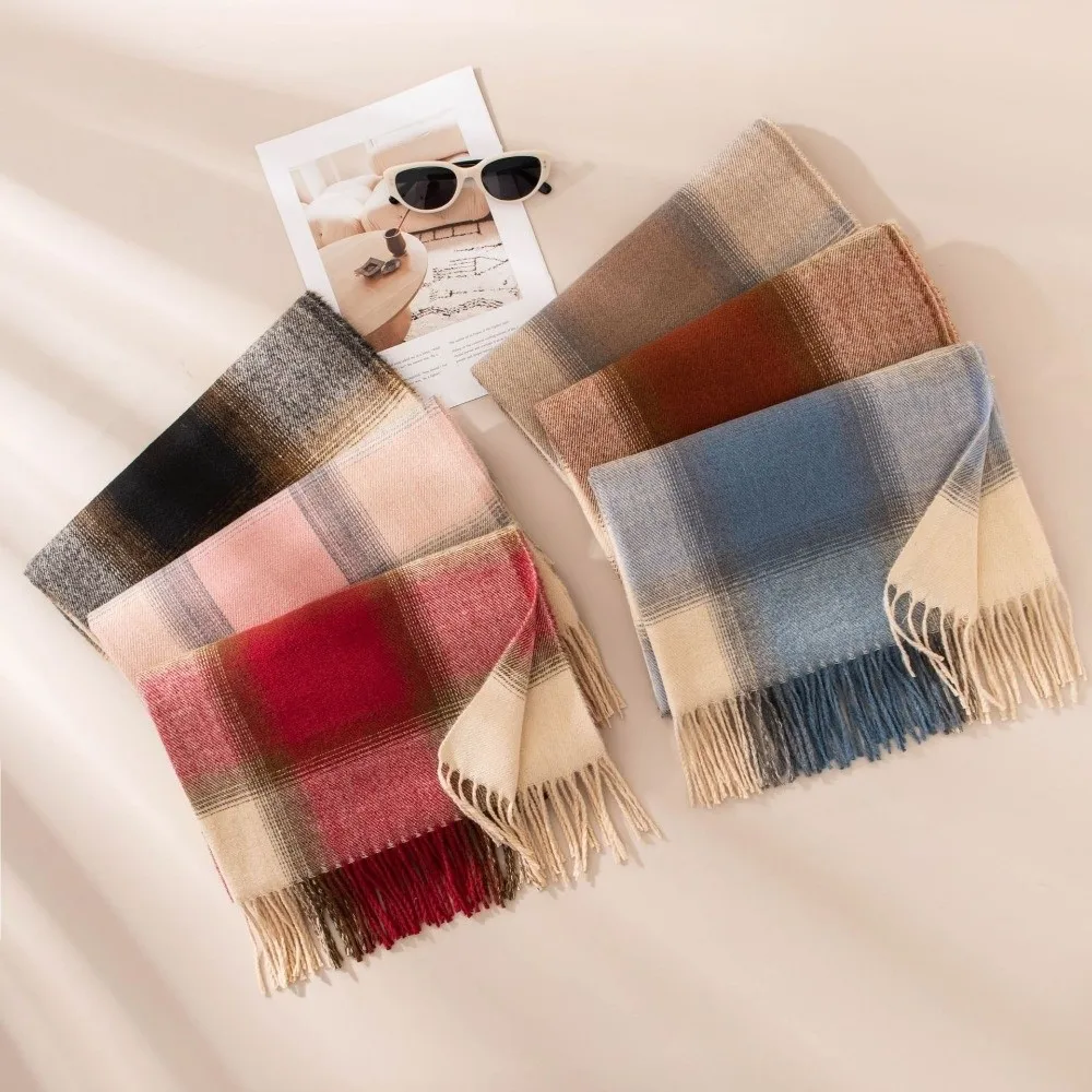 New Preppy Style Women's Winter Scarf Cozy Long Preppy Plaid Scarf Tassel Fringe Soft Checkered Shawl Gift Friends