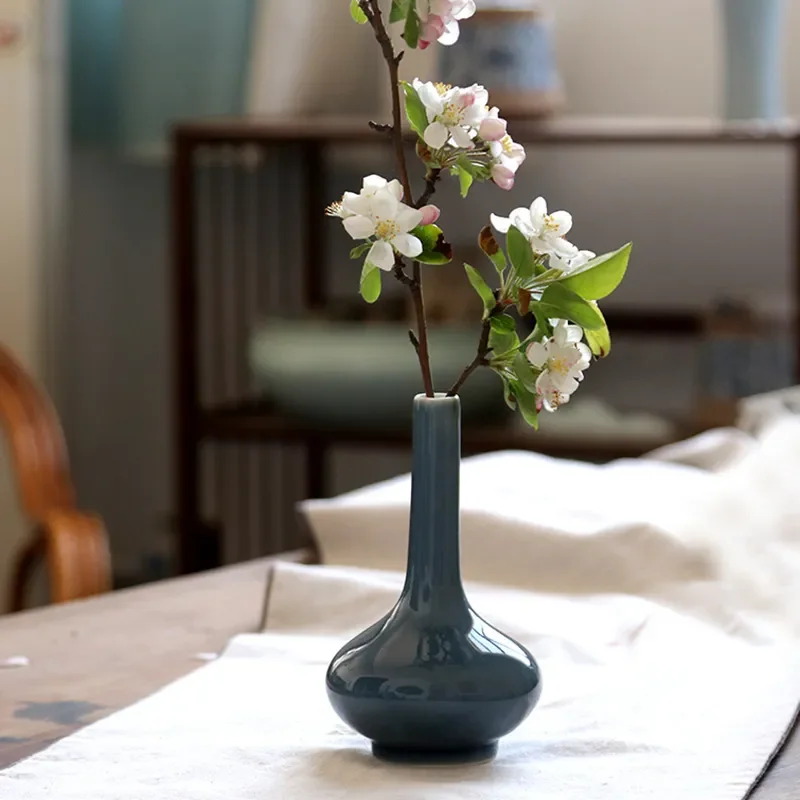 for Jingdezhen Creative Ceramic Flat Vase Floral Arrangement Dried Flower Decoration for Living Room Dining Table TV Cabinet
