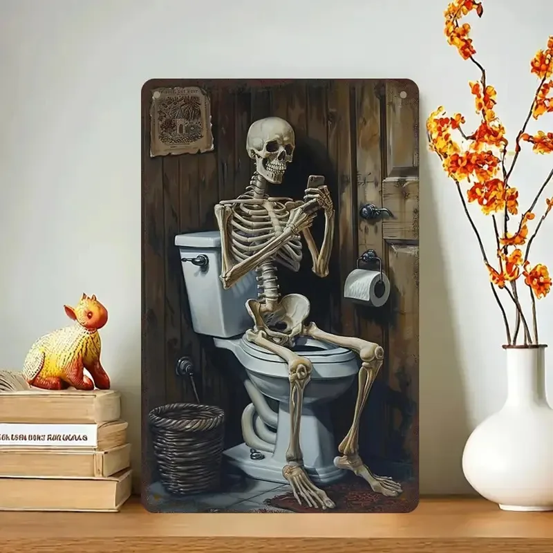Vintage Gothic Skull Wall Art - Wrought Iron Paintings for Home Bar, Men's Cave or Bathroom Decorations - Easy Installation of A