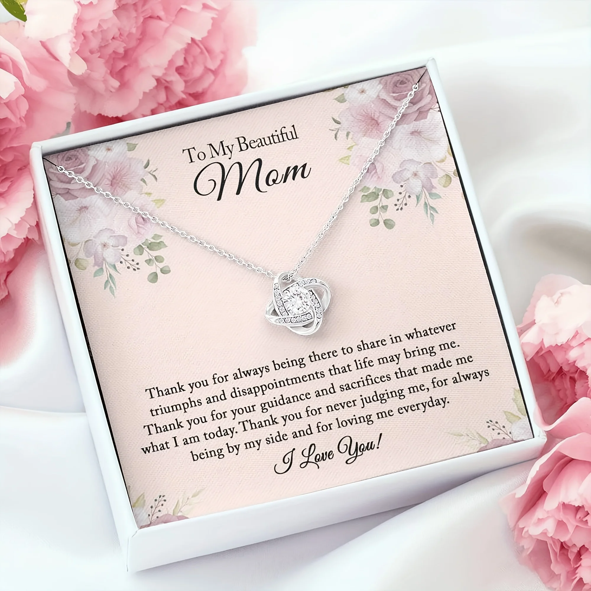 To My Beautiful Mom Rhinestone Necklace, Mom Birthday Gift From Daughter/Son, Mother's Day Gifts