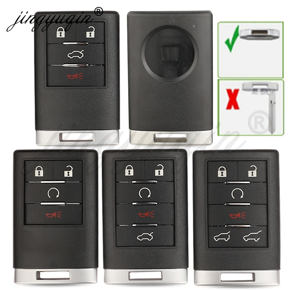 jingyuqin 4/5/6Button Smart Remote Car Key Fob Shell Card Case For Cadillac STS CTS SRX XTS ATS GMC Escalade Chevrolet 2007-2014