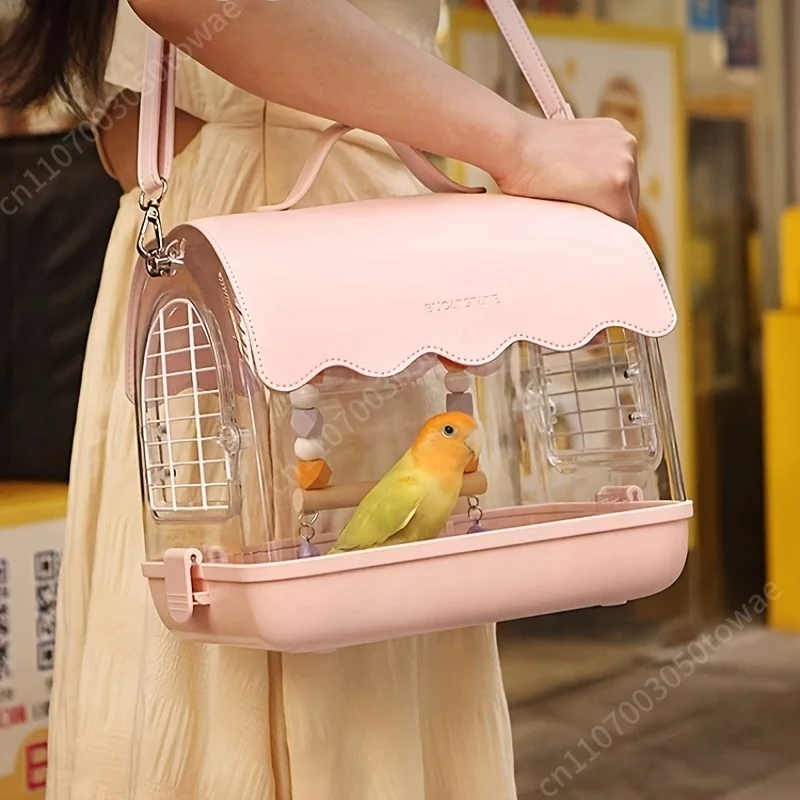Portable Birdcage Transparent Acrylic Material Lightweight,Breathable And Easy To Carry Parrot Cage
