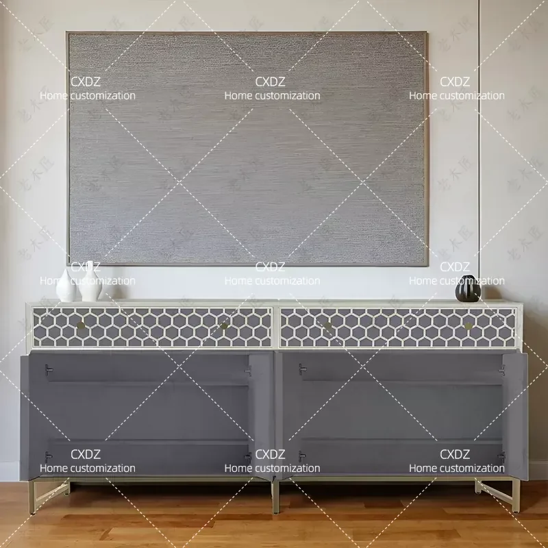 American Rural Retro Solid Wood Dining Side Cabinet Hand Painted Entrance Console Decorative Shoe Storage Cabinet