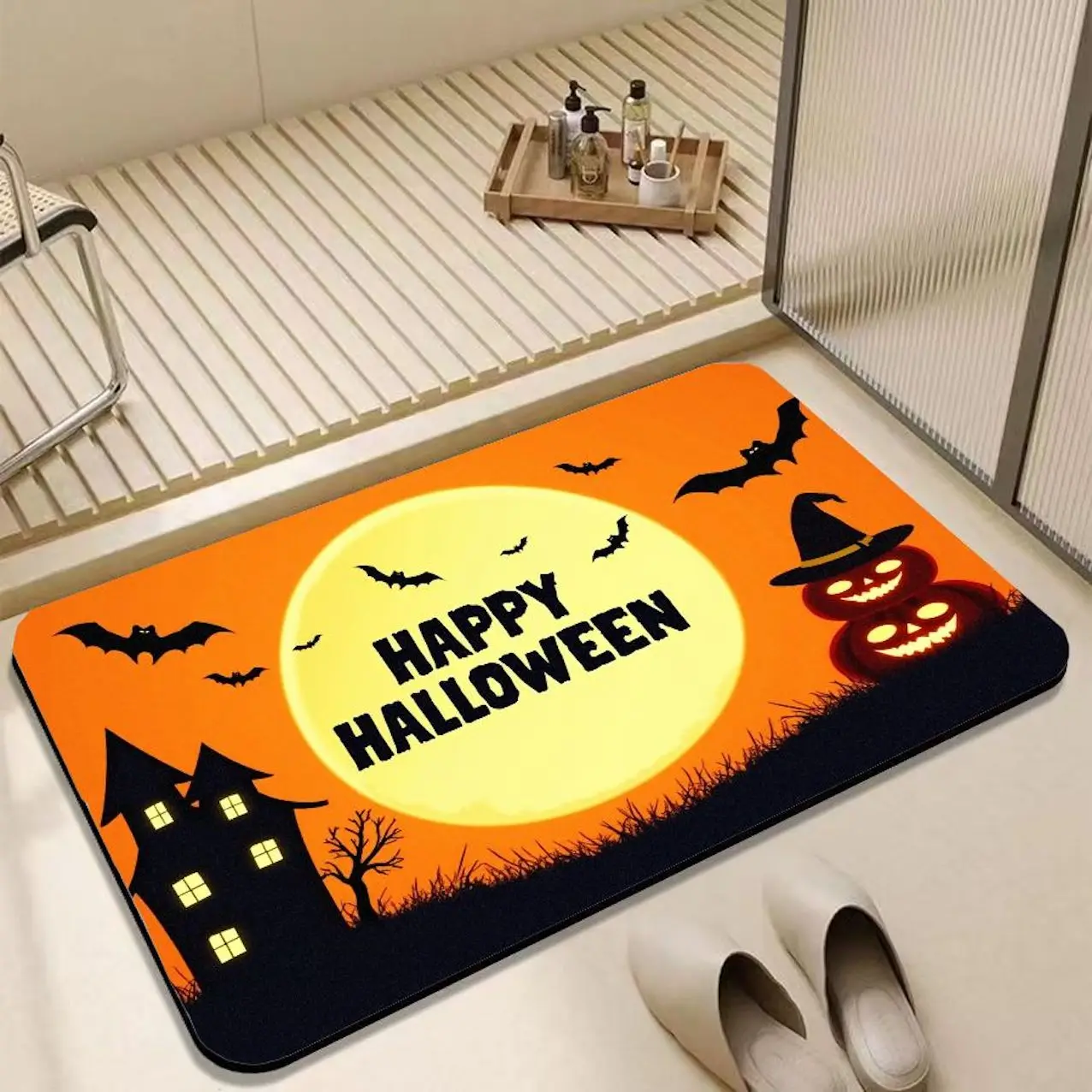 

VIKAMA Halloween Water-Absorbent Quick-Drying Non-Slip Bathroom Floor Mats Cartoon Diatomite Toilet Foot Mats Home Decoration