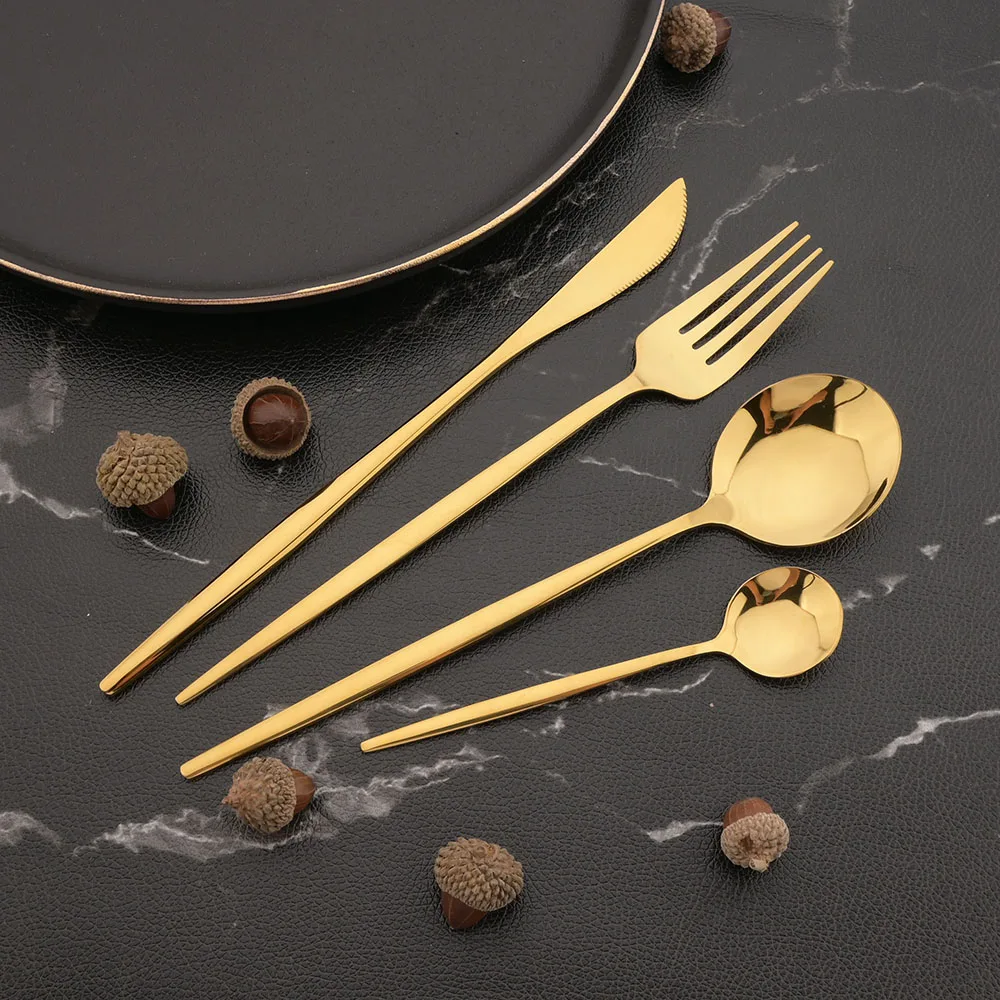 4/16/24Pcs Cutlery Set Gold Tableware Stainless Steel Dinnerware Dinner Tea Spoon Fork Knife Western Silverware Flatware Set