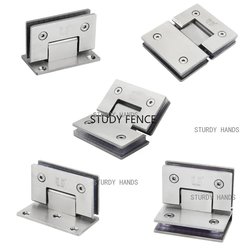 Stainless Steel Frameless Glass Nickel Brush Door Hinge 90 Degree Bathroom Clip Bathroom Folding Glass Clip