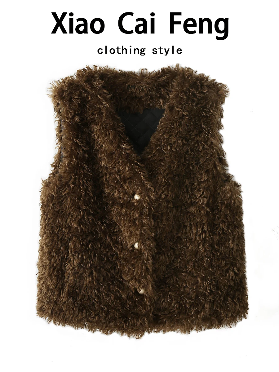 Fashionable Lamb Fur Vest Women's Winter Thickened Outerwear Integrated Leather And Fur Warmth Stackable Short Cotton Inner