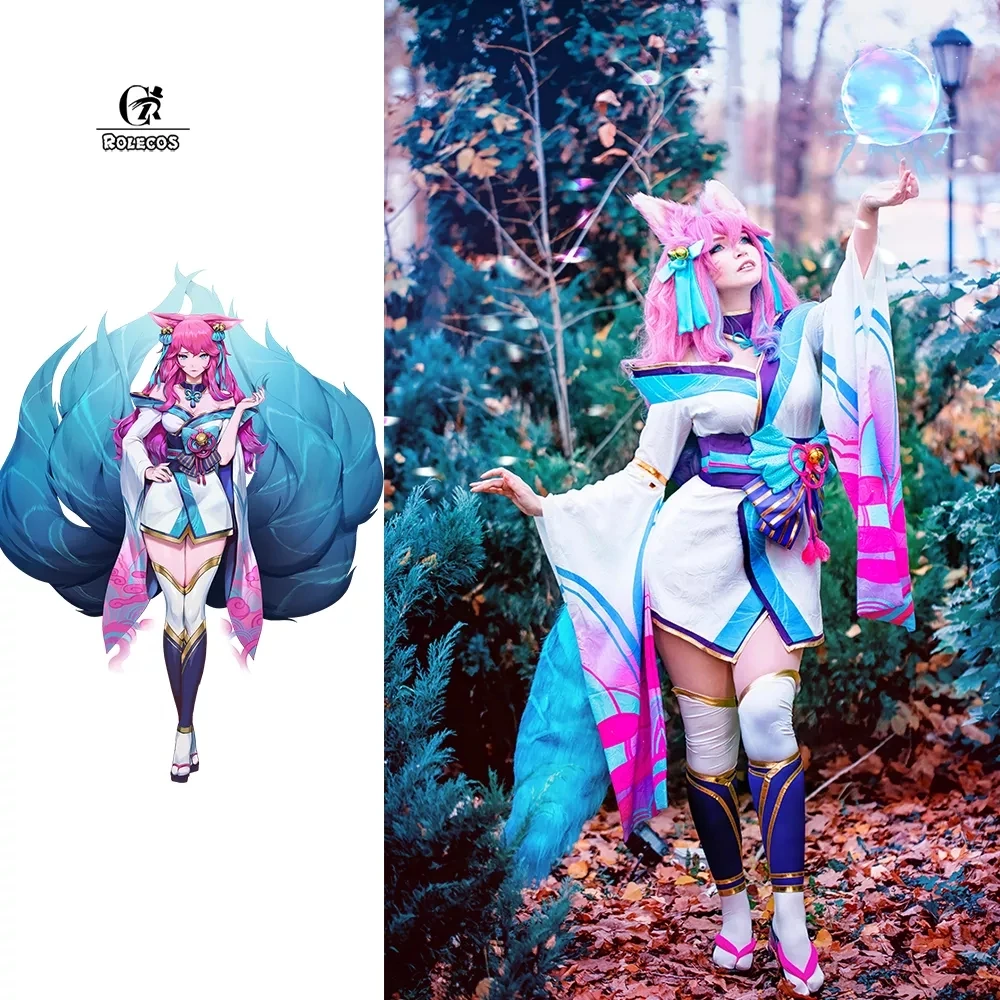 ROLECOS LOL Spirit Blossom Ahri Cosplay Costume Game LOL Ahri Cosplay Costume Sexy The Nine-Tailed Fox Women Dress Halloween