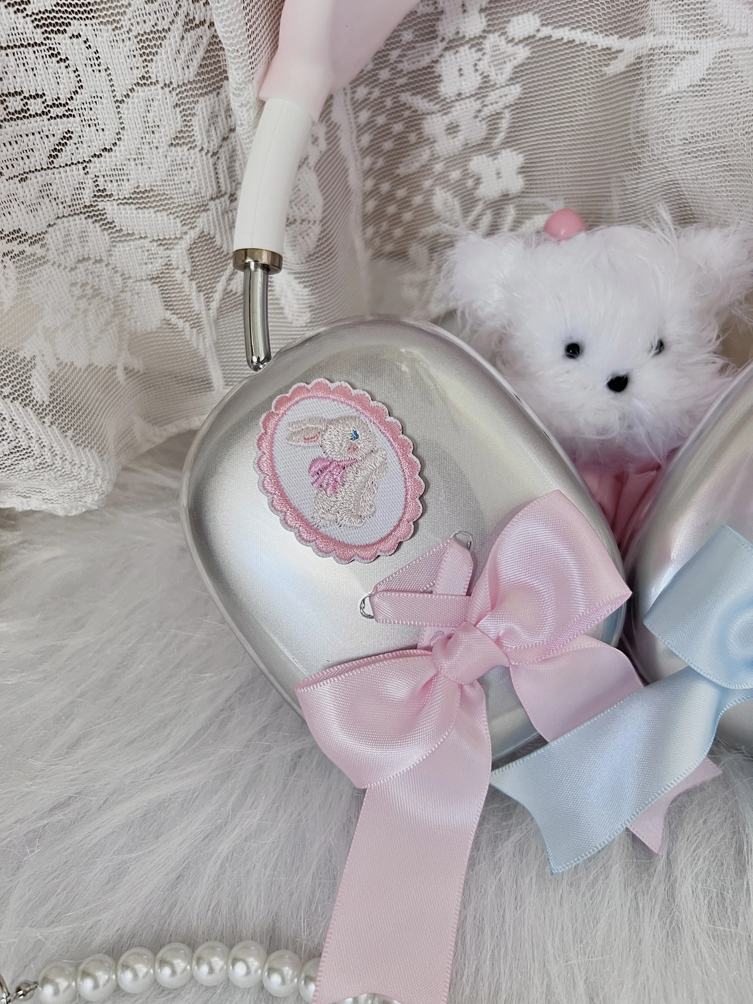 Dophee Originaal AirpodsMax Protective Sleeve Earphone Case Cute Bunny Ribbon Bow Apple Headphone Cover Silicone Soft Shell