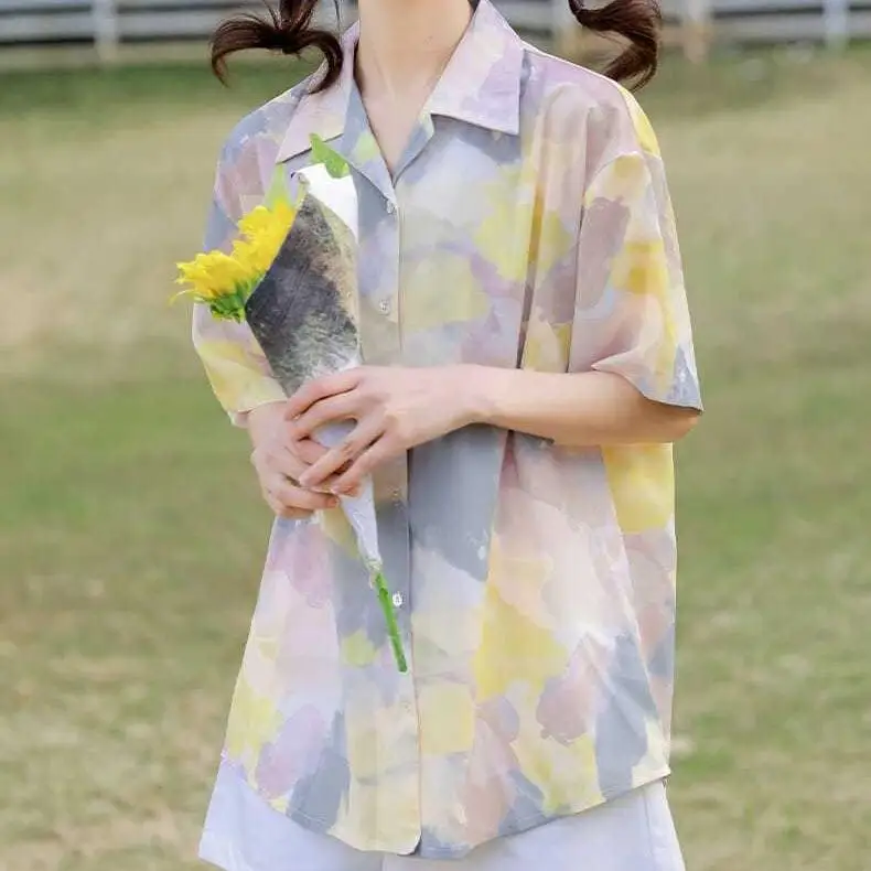 Chemises femmes mélange goutte épaule Baggy Fit patin urbain décontracté Streetwear Blouse pour adolescents sportifs semble quotidien Ins Style