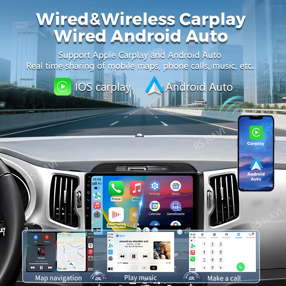Android 16 For Kia Sportage 3 SL 2010 - 2016 2K QLED Android Car Radio Multimedia Video Player GPS Stereo CarPlay 4G Head Unit