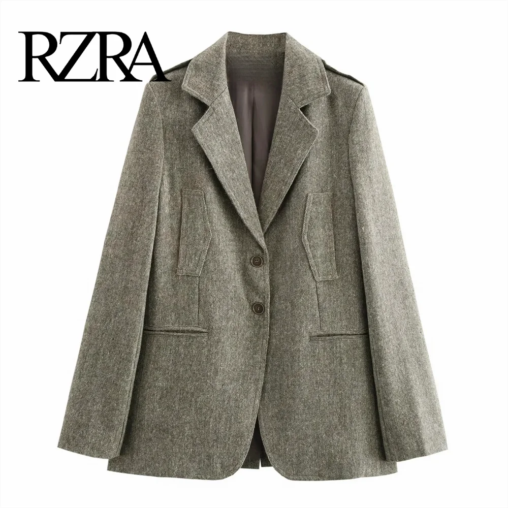 RZRA 2024 Autumn/Winter New Product Fashion Women's Wear Simple and Versatile Blended Long Sleeve Collar Suit Coat