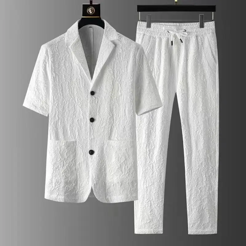 Short-sleeved Casual Suit Set Men's Summer New Slim Korean Style Sets Two-piece Men's